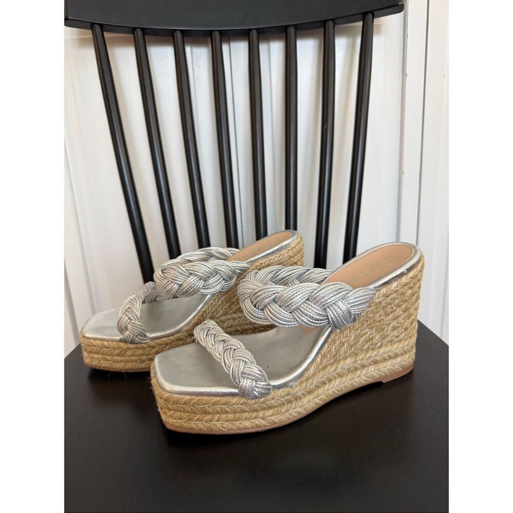 Stuart Weitzman braida espadrille silver wedge sandal size 8.5 - Picture 5 of 13